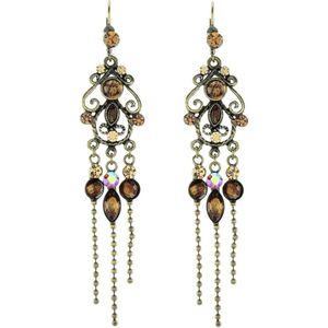 Behave - Oorbellen - Oorhangers Vintage antiek goudkleur met bruine kristal stenen