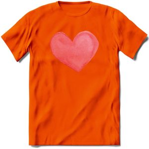 Valentijn Pastel waterverf Hart T-Shirt | Grappig Valentijnsdag Cadeautje voor Hem en Haar | Dames - Heren - Unisex | Kleding Cadeau | - Oranje - 3XL