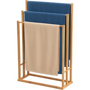 BUDDLEY Handdoekrek - Bamboe - 3 Armen - Handdoekhouder - Handdoekenrek - Badkamer - Staand - Handdoek Rek - Hout - Houder - Handoekrek - Vrijstaand - Handdoekhouders - Zonder boren