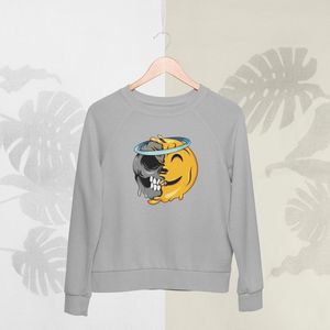 Feel Free - Halloween Sweater - Smiley: Lachend gezicht met halo - Maat L - Kleur Grijs
