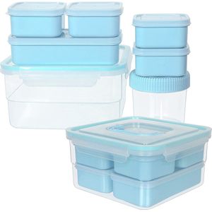 Plastic voedselopslagcontainers met deksels (set van 7) - Meal Prep Box & Lunch Box Set voor maaltijden en etensresten - Koelkast, vriezer, magnetron en vaatwasmachinebestendig