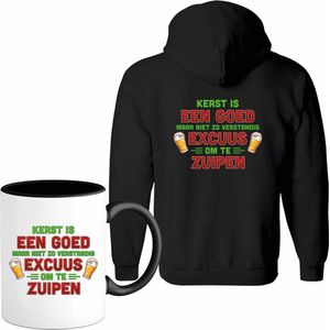 Kerst een goed excuus om te zuipen - foute bier kersttrui - Vest met mok - Meisjes - Zwart - Maat 8 jaar