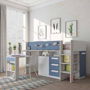 Halfhoogslaper Beau 90x200 met bureau - donkerblauw