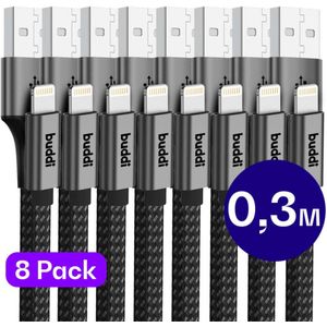 Set van 8 stuks 30cm Buddi Flex USB-A naar Lightning kabel