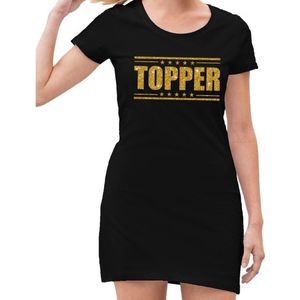 Toppers Topper jurkje zwart met gouden glitter letters dames 40