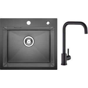CECIPA max Spoelbak Keuken 50x45cm - Spoelbakken Met Keukenkraan Zwart - Enkele spoelbak - Spoelbakken Keuken -Spoelbakken met afdruip - Antraciet