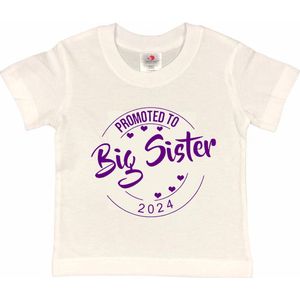 Shirt Aankondiging zwangerschap Promoted to Big Sister 2024 | korte mouw | wit/paars | maat 134/140 zwangerschap aankondiging bekendmaking Baby big sis sister Grote Zus