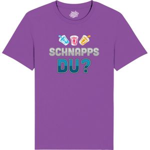 Schnapps Du? - Grappige Apres Ski Wintersport Kleding - Mannen / Vrouwen / Unisex - Foute Ski en Snowboard Vakantie Outfit Cadeau - Unisex T-Shirt - Donker Paars - Maat XXL