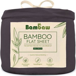 Bamboe Laken | 180cm x 290 | Houtskool | Bovenlaken 1-Persoons | Ultrazacht plat laken | Luxe Bamboe Beddengoed | Hypoallergeen lakens | Puur Bamboe Viscose Rayon | Ultra-ademende Stof | Bambaw