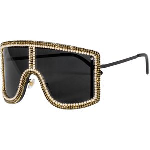 Feestbril - Fout Feest - Zwart met Gouden Steentjes - Volwassenen - One Size- Pooier Bril - Unisex