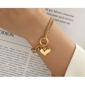Gouden armband dames met hartje - Schakelarmband vrouw goudkleurig van Sophie Siero - verstelbare armband goud- Met Cadeauverpakking
