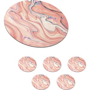 Onderzetters voor glazen - Rond - Marmer - Pastel - Roze - Blauw - Marmerlook - Abstract - 10x10 cm - Glasonderzetters - 6 stuks
