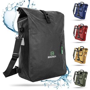 BRONEA 3-in-1 Fietstas elektrische en gewone fietsen | 100% Waterdicht | XXL 28 Ltr | Combi rugzak & schoudertas | Bagagedrager Fietstas | WaterBlock materiaal | Geïntegreerde laptoptas | Quick-release montage - Past altijd | ZWART