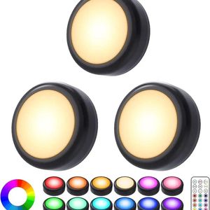 Zwarte spots - 3 Stuks - Spotjes Met Afstandsbediening - Keukenverlichting - Dimbare Spots - Puck Lamp - Meerdere kleuren - Onderkastverlichting
