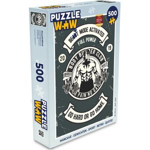 Puzzel Mancave - Gewichten - Sport - Retro - Quotes - Legpuzzel - Puzzel 500 stukjes