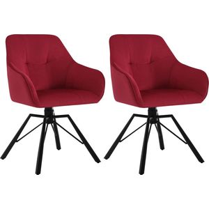 KTN® - Eetkamerstoelen set van 2 - 360 Graden Draaibare Zitting - Rugleuning - Armleuning - Fauteuil - Woonkamerstoelen - Kuipstoelen - Velvet - Fluwelen Stof - Gewatteerde Zitting - Metalen Poten - Bordo