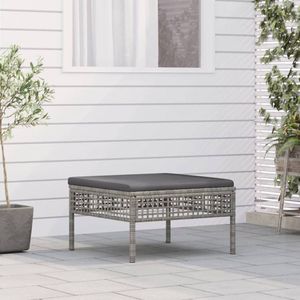 The Living Store Tuinvoetenbank - Grijs - PE-rattan en gepoedercoat staal - 55 x 55 x 32 cm - Draagvermogen 110 kg