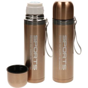 2x stuks metallic thermosflessen / isoleerflessen RVS voor onderweg goud 500 ml - RVS - thermosflessen / isoleerflessen