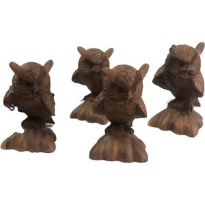 Handgemaakt houten uilen kwartet / Handgemaakt beeld / Houten figuur / Indonesisch beeld