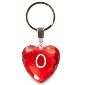 sleutelhanger - Letter O - diamant hartvormig rood
