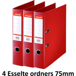4 x Ordner Esselte Basic - kunststof - rug 75mm – rood