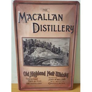 Macallan distillery Reclamebord van metaal 30 x 20 cm GEBOLD BORD MET RELIEF METALEN-WANDBORD - MUURPLAAT - VINTAGE - RETRO - HORECA- WANDDECORATIE -TEKSTBORD - DECORATIEBORD - RECLAMEPLAAT - WANDPLAAT - NOSTALGIE -CAFE- BAR -MANCAVE- KROEG- MAN CAVE