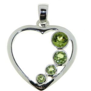 SilverGems Zilveren hart hanger met Peridoot edelstenen