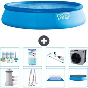 Intex Rond Opblaasbaar Easy Set Zwembad - 457 x 107 cm - Blauw - Inclusief Pomp - Ladder - Grondzeil - Afdekzeil Onderhoudspakket - Filter - Stofzuiger - Warmtepomp