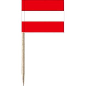 100x Cocktailprikkers Oostenrijk 8 cm vlaggetje landen decoratie - Houten spiesjes met papieren vlaggetje - Wegwerp prikkertjes