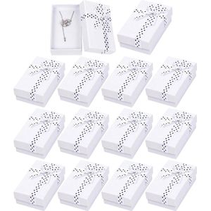 12 stuks - 8 × 5 × 3 cm - geschenkdoosjes voor sieraden - met strik - kleine geschenkdozen - ringen oorbellen - halskettingen - wit