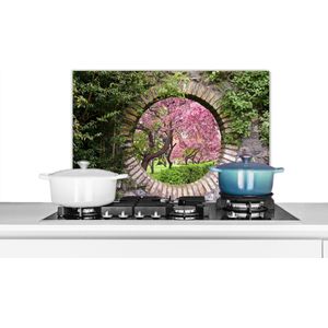 Spatscherm keuken 60x40 cm - Kookplaat achterwand Doorkijk - Sakura - Bloesem - Japans - Muurbeschermer - Spatwand fornuis - Hoogwaardig aluminium