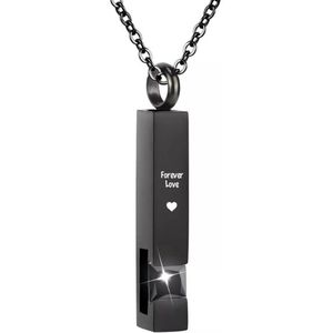 Luxe Ashanger | Met Ketting En Gravering | Forever Love | Assieraad | Zwart Met Zwarte Steen | As Ketting | Gedenksieraad | Urn | Incl. As vuller