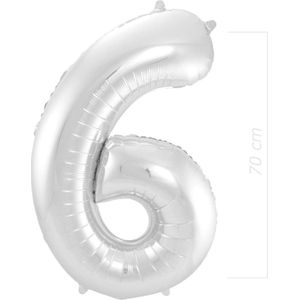 Ballon Cijfer 6 Jaar Zilver 70Cm Verjaardag Feestversiering Met Rietje