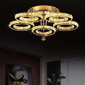 LuxiLamps - 5 Heads Plafonnière - Dimbaar Met APP & Afstandsbediening - Moderne 5 Ringen Chroom Kroonluchter - Verlichting - LED Crystal Plafondlamp - 50W