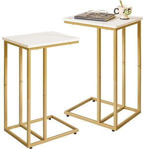 Bijzettafel set van 2 - C-vormig - faux marmer en goud - voor woonkamer slaapkamer - klein nachtkastje - 406 x 305 x 635 cm - YD-TM051G-2