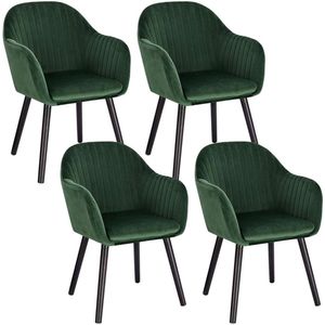 Happyment Eetkamerstoelen Groen Deluxe - Set van 4 - Woonkamerstoelen met rugleuning - Keukenstoelen - Fauteuil - Kuipstoel - Fluweel