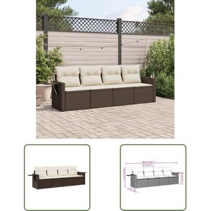 The Living Store Loungeset Bruin PE-rattan en Gepoedercoat Staal 4-zits - Modulair Design - Waterafstotende Kussens