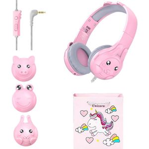 Kinder Koptelefoon - Bedrade Koptelefoon voor Kinderen – Noise Cancelling 85dB- Kinder Gehoorbescherming - 3 Verwisselbare Oorschelpen – Roze