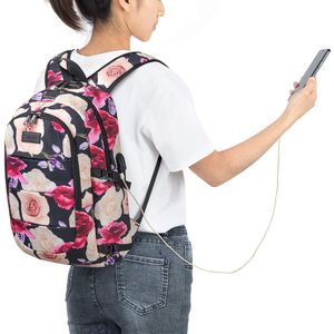 Zakelijke Laptoprugzak Waterbestendig Anti-diefstal College-rugzak met USB-oplaadpoort en slot 15,6-inch Computerrugzakken voor Dames Meisjes, Gewoontjes Wandelen Reisdagrugzak (Bloem)
