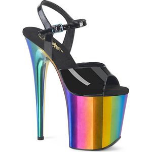 Pleaser - FLAMINGO-809RC Sandaal met enkelband, Paaldans schoenen - US 11 - 41 Shoes - Zwart/Regenboog