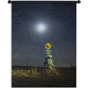 Wandkleed Zonnebloemen - Verlichte zonnebloem bij nacht Wandkleed katoen 120x160 cm - Wandtapijt met foto XXL / Groot formaat!