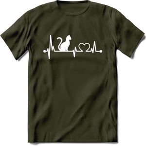 Cat Beat - Katten T-Shirt Kleding Cadeau | Dames - Heren - Unisex | Kat / Dieren shirt | Grappig Verjaardag kado | Tshirt Met Print | - Leger Groen - S