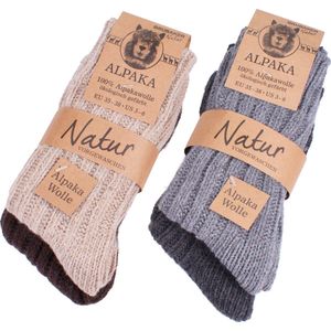 BRUBAKER 4 Paar Sokken van Alpacawol – Grijs en bruin – Wollen Alpaca Sokken – Warme Sokken - Huissokken - Thermosokken - Wintersokken - Maat 43-46