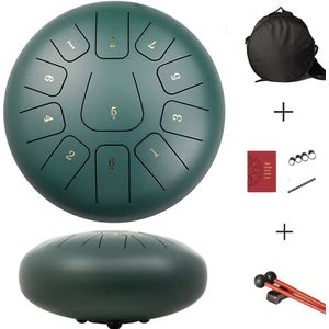 Tongue Drum L | 25cm | 11 tonen | Klankschaal | Lotus Drum | Meditatie | Yoga | Handpan | Groen