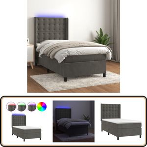 vidaXL Boxspring - Matras - LED - 90x190cm - Donkergrijs Boxspring Bed - Fluweel Bed - Led Bed - Tweepersoons Bed - Grijs Bed