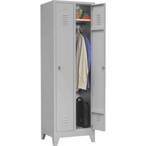 ABC Kantoormeubelen industriële locker garderobekast 2- delig deur grijs met pootjes en cilinderslot
