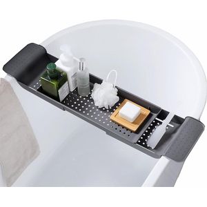 Ultiluxe® Badrek voor in bad - Zwart - Verstelbaar bad rek - Badrekje voor in de badkamer - 55 tot 79 cm uitschuifbaar - Badplankje voor ligbad - Stevige badplank kunststof - Bad dienblad met antislip - Ontspanning en thuis spa