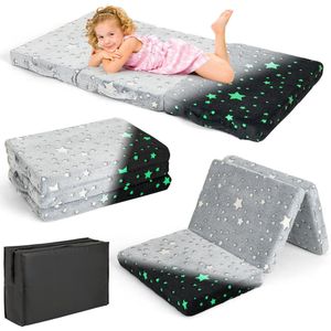 COSTWAY Vouwmatras, lichtgevende reismatras, 60 x 120 cm, matras voor reisbed, 3-delige vouwmatras voor kinderen, babymatras, reismatras, wasbaar, inclusief draagtas