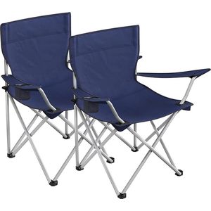 Campingstoelen, set van 2, klapstoelen, buitenstoelen met armleuningen en drankhouder, stevig frame, belastbaar tot 120 kg, donkerblauw