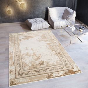 Tapiso Ares Vloerkleed Beige Bruin Laagpolig Woonkamer Frame Oriental Tapijt Maat- 300x400